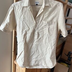 Cream Casual Popover Button Short Sleeve Shirt with Classic Collar